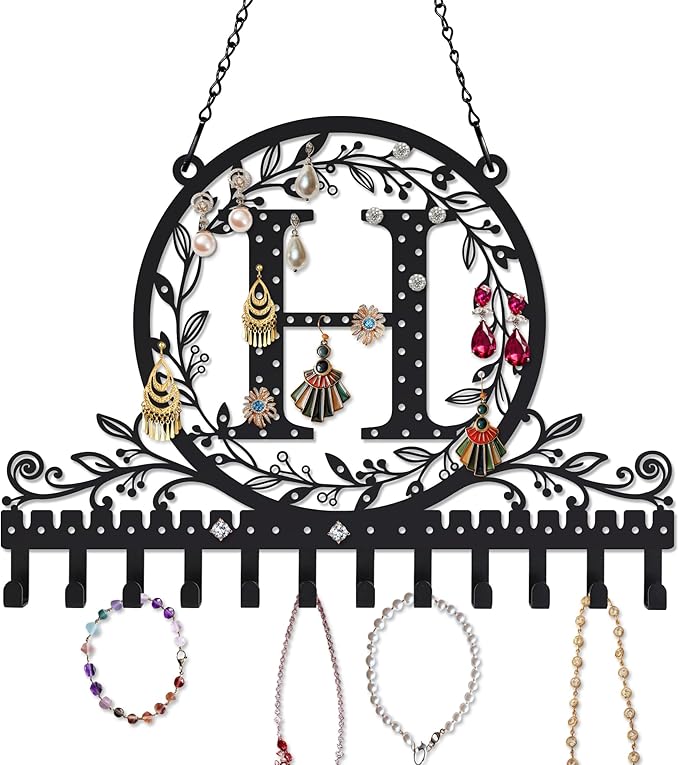 Wall-Mounted Metal Earring Holder Hanging Jewelry Organizer for Earrings and Necklaces Space-Saving Wall Display with Hooks for Jewelry Storage (jewelry stand H)