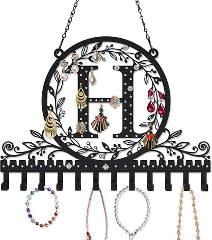 Wall-Mounted Metal Earring Holder Hanging Jewelry Organizer for Earrings and Necklaces Space-Saving Wall Display with Hooks for Jewelry Storage (jewelry stand H)
