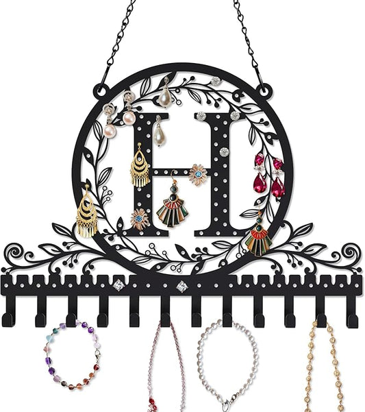 Wall-Mounted Metal Earring Holder Hanging Jewelry Organizer for Earrings and Necklaces Space-Saving Wall Display with Hooks for Jewelry Storage (jewelry stand H)