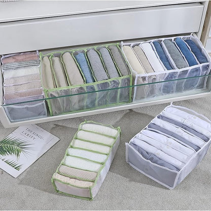 1PC/3PCS Wardrobe Clothes Organizer and Storage Grid For Jeans Drawers and Pants (Green+White+Gray,For Leggings/7 Grids/Medium)
