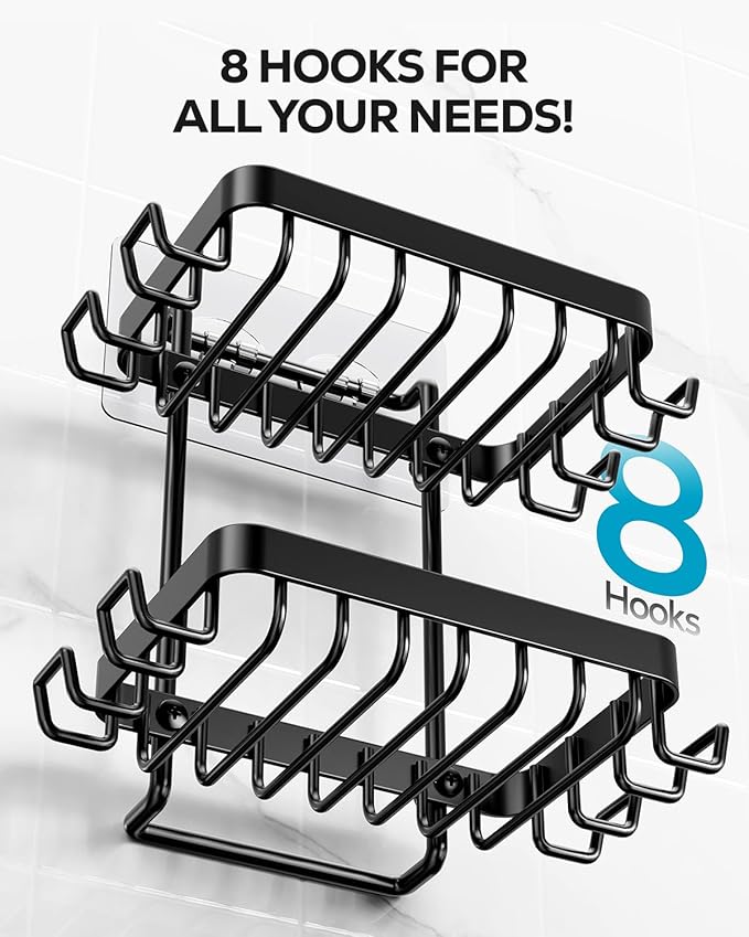 Nieifi Adhesive 2 Tier Bar Soap Holder, Stainless Steel for Shower Wall, Soap Dish for Bathroom, Black