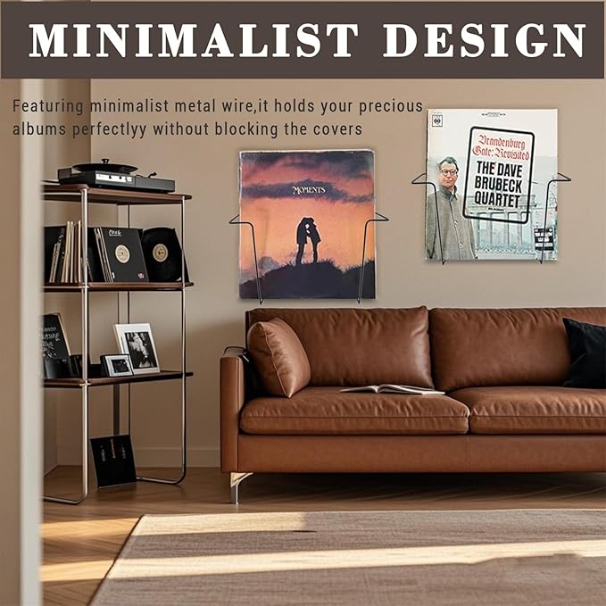 2 Pcs Vinyl Wall Mount Holder, Metal Vinyl Record Wall Mount Shelf, Matte Black Floating LP Display Rack, Minimalist Steel Album Holder, Wall Mounted Storage for LPs & Album Covers Black