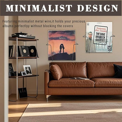 2 Pcs Vinyl Wall Mount Holder, Metal Vinyl Record Wall Mount Shelf, Matte Black Floating LP Display Rack, Minimalist Steel Album Holder, Wall Mounted Storage for LPs & Album Covers Black