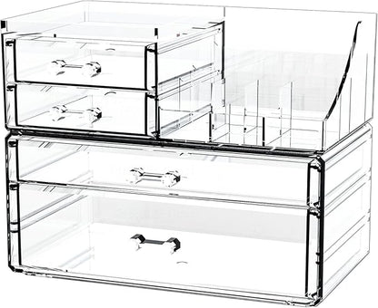 Small Make up Organizers and Storage with 4 Drawers,Clear Skincare Organizers,Cosmetic Storage for Dresser Top Organizer,Bathroom,Vanity,Countertop Makeup Organizers for Skin Care and Beauty Organizer