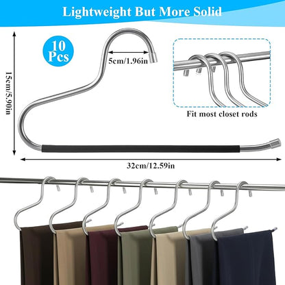 Blanket Hangers Open-Ended 10 Pack Heavy Duty Space Saving Jeans/Quilt/Trouser/Pants Hangers for Men WomenThick Stainless Steel Multi Purpose Non-Slip Hanger for Pants Scarf Trousers Han