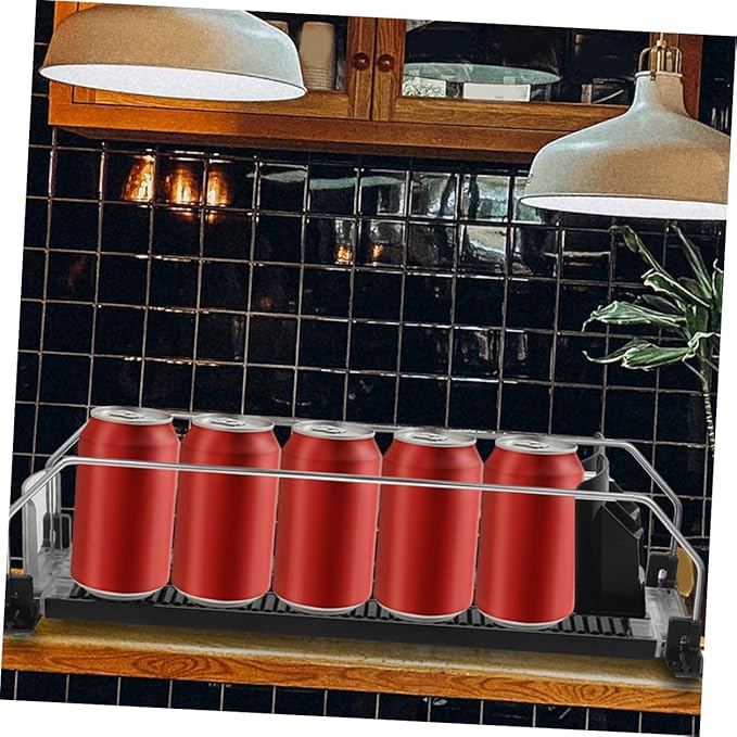 Automatic Pusher Drinks Organizer for Fridge Self-pushing Soda Can Dispenser Easy Install Beverage Organizer for Soda and Beer Cans Smooth Polished Surface Practical Space Saver