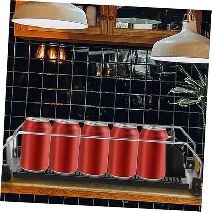 Automatic Pusher Drinks Organizer for Fridge Self-pushing Soda Can Dispenser Easy Install Beverage Organizer for Soda and Beer Cans Smooth Polished Surface Practical Space Saver