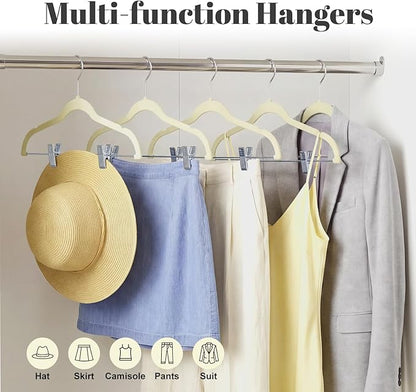 HOUSE DAY Velvet Skirt Hangers 12 Pack, Beige Velvet Pant Hangers with Adjustable Clips, Space Saving Slim Shorts Hanger, Heavy Duty Non Slip Clip Hanger for Pants, Skirts, Shorts