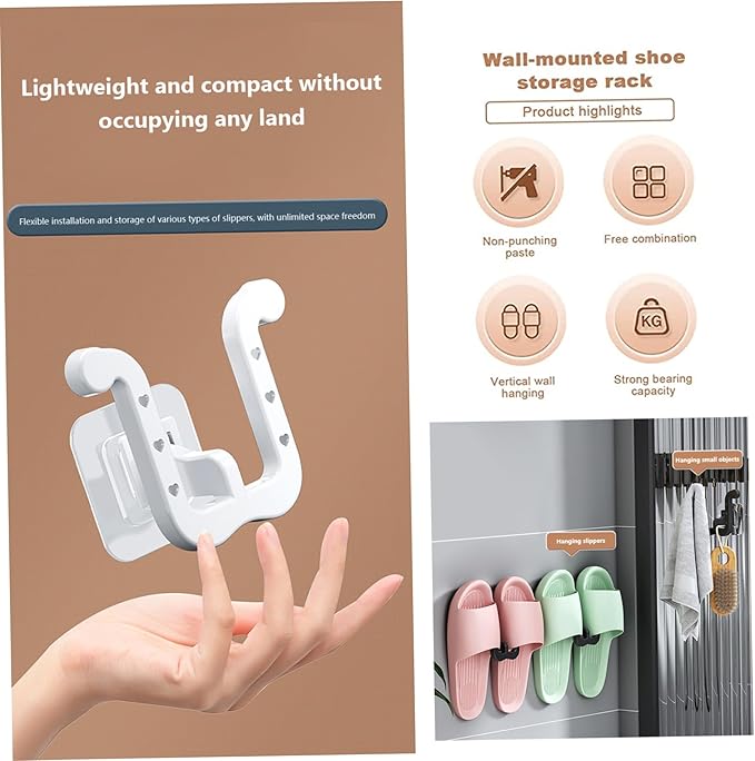 Slipper Rack, 3PCS Waterproof U-Shape Wall Mounted Shoe Rack, Self Adhesive Wall Hanging Shoe Rack, Space-Saving Shoe Hanger for Door Closet Bathroom Kitchen