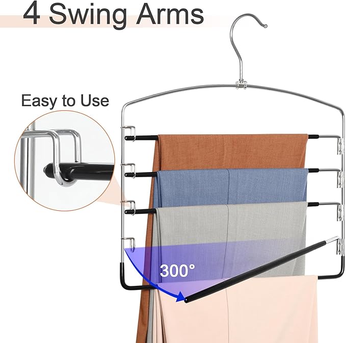 TOPIA HANGER Pant Hangers Space Saving 3 Pack Yoga Pants Leggings Hangers for Closet Non Slip 5 Tier Swing Arm Hanger Organizer for Pants Yoga Pants Leggings Trouser Jeans Slack - CT49B