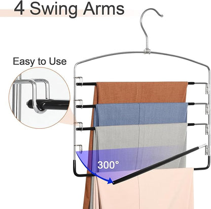 TOPIA HANGER Pant Hangers Space Saving 3 Pack Yoga Pants Leggings Hangers for Closet Non Slip 5 Tier Swing Arm Hanger Organizer for Pants Yoga Pants Leggings Trouser Jeans Slack - CT49B