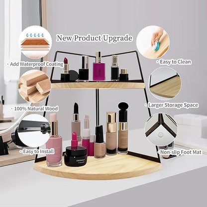 2 Tier Bathroom Counter Organizer,Standing Rack Cosmetic Holder,Wood Bathroom Organizer,Vanity Organizer Bathroom Counter Tray,for Bathroom,Bedroom (Log Color)