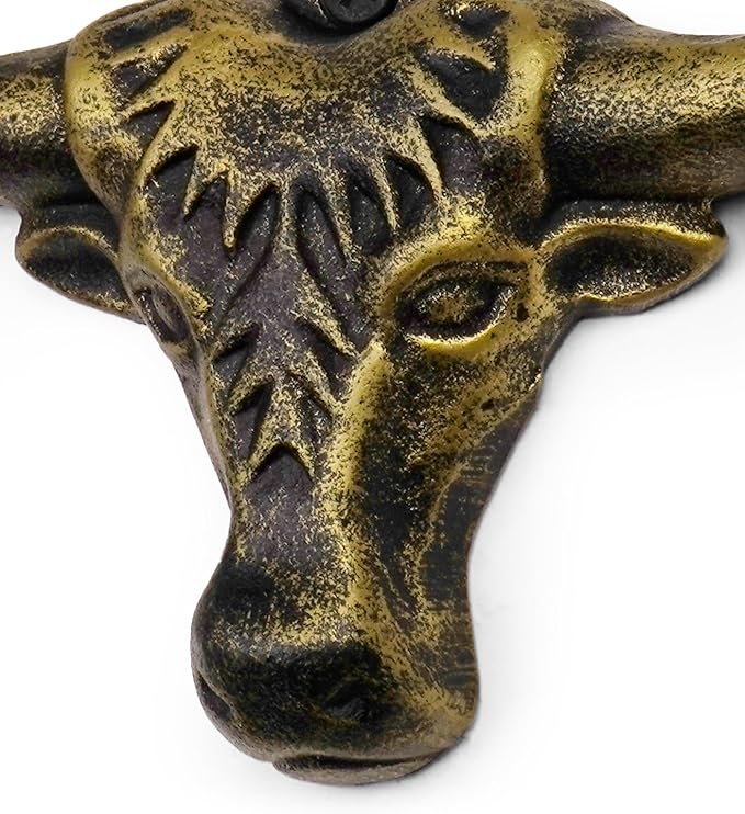 Cowboy Hat Hooks for Wall 2 Pack Bull Head Metal Cowboy Hat Holder Rack Cast Iron Hanger Vintage Western Decor Longhorn Hooks Gold Wall Decor Animal Hooks for Closet Bedroom Living Room Western Gifts