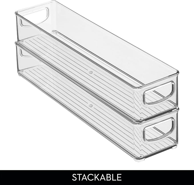 iDesign Slim Clear Plastic Storage Bin, Extra Long Narrow Stackable Organizer for Kitchen and Pantry