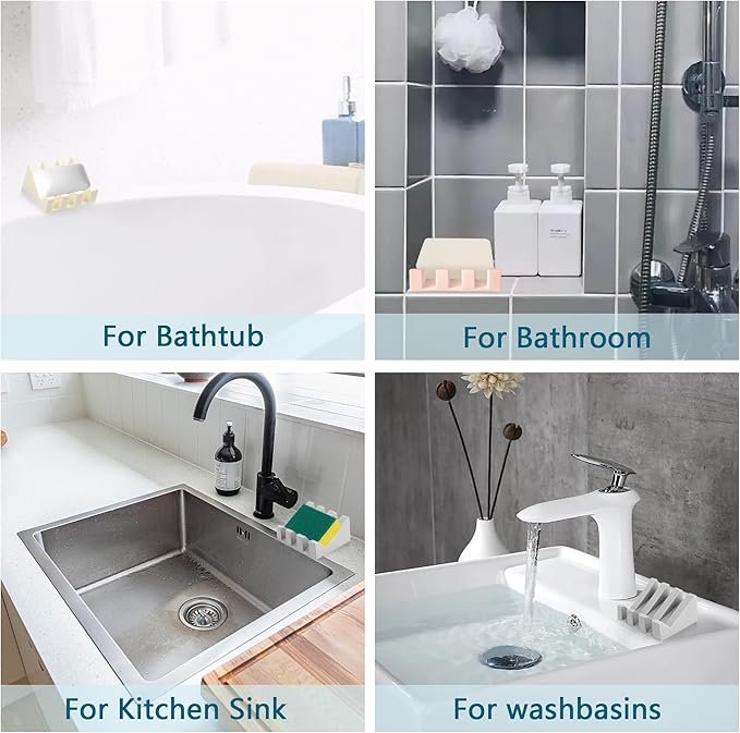 Soap Dish Holder for Shower with Suction Cup, Silicone Soap Holder & Saver Self-Draining Bar Soap Dish Keeps Soap Dry for Bathroom, Kitchen, Bathtub, Extends Soap Life (CreamWhite-2Pack)
