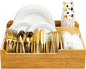Frcctre Bamboo Utensil Caddy Organizer, 8 Compartments Large Paper Plate Holder, Adjustable Utensil Holder Silverware Cutlery Organizer for Plate Cup Fork Spoon Napkin, 16" L x 13" W x 5.5" H