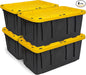 BLACK & YELLOW 17-Gallon Heavy Duty Storage Bins with Lids, Stackable Plastic Storage Bins with Weather-Resistant Design, Home Organization, 4 Pack (12.5H x 18W x 26.9D)