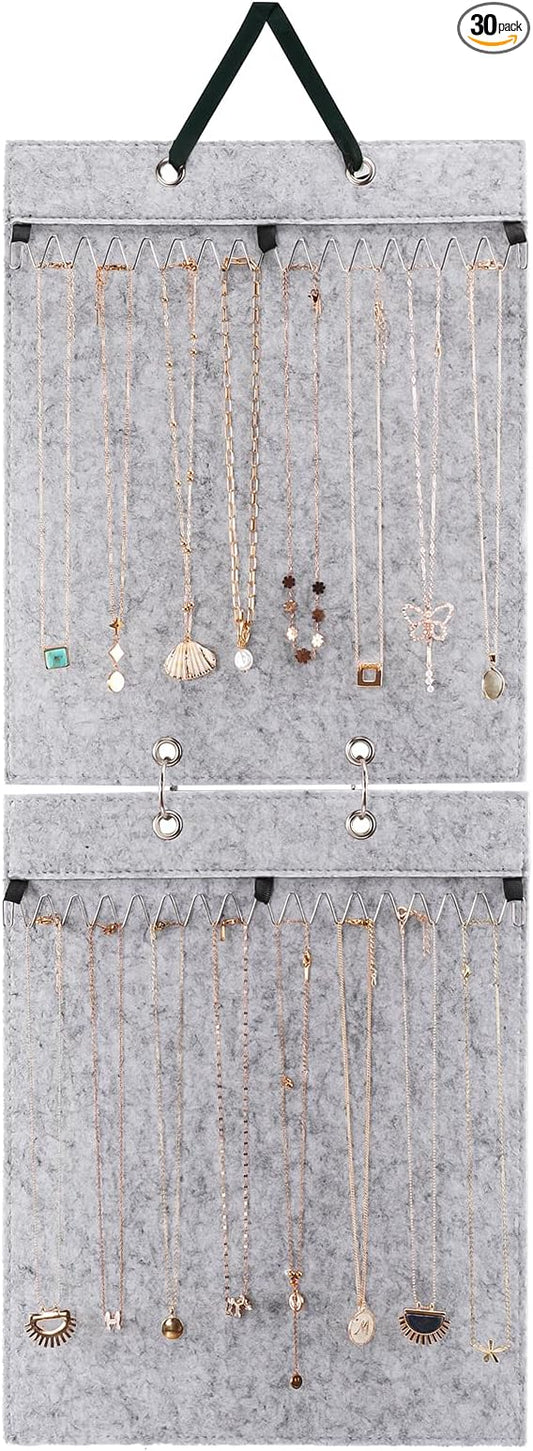 Lolalet Hanging Jewelry Organizer, Necklaces Wall Closet Door Storage, Accessories Jewelry Display for Women Girls -Grey