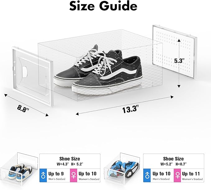 Foluck Shoe Storage Box, 15 Pack Clear Plastic Stackable Shoe Organizer for Closet, Interlocking Design Shoe Container Bins for Sneakers, Foldable Shoe Rack with Lids, White