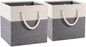 PRANDOM Large Foldable Cube Storage Bins 11x11 inch [2-Pack] Fabric Linen Storage Baskets Cubes Drawer with Cotton Handles Organizer for Shelves Nursery Closet Bedroom White and Grey