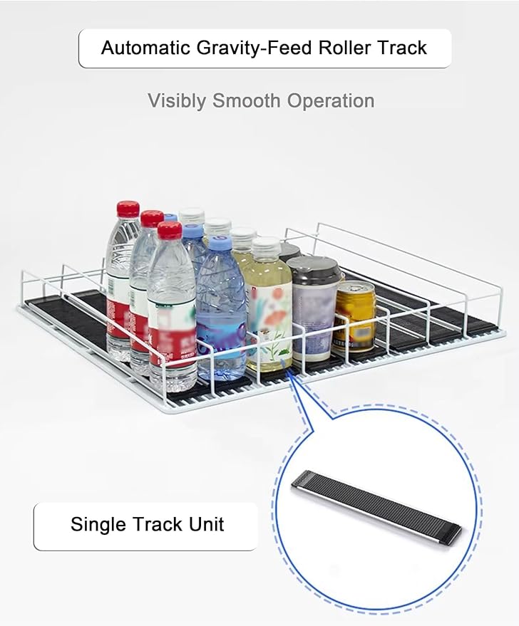 Automatic Can Dispenser and Drink Rack Plastic Water Bottle Rack Bins Adjustable Gliding Soda and Beer Organizer Space Saving(6 x 42.3 cm/2.4 x 16.7 inches)