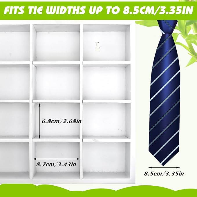 Wesiti Tie Box Organizer Wall Mounted Tie Rack with 16 Compartments Bamboo Belt Holder for Men Scarf Necktie Home Wall Closet(White Color,1 Piece)