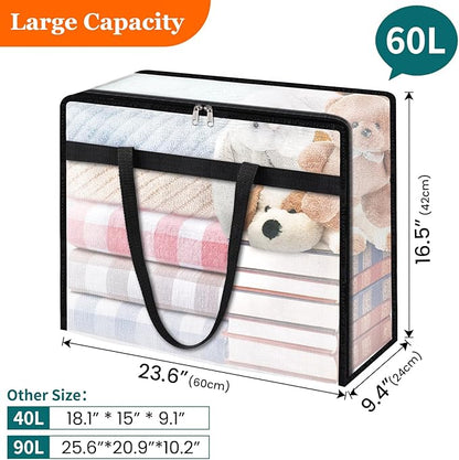 TasticTotes 4 Pack Clear Storage Bags for Comforter, Clothes & Bedding, Plastic Blanket Storage with Zipper and Handle, Moving Bags, Closet Organizer and Under-Bed Storage (60L)