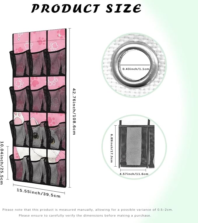 Cat Paw Over The Door Shoe Organizers with 12 Mesh Pockets Baby Organizer Storage Hanging Shoe Organizer Shoe Holder Rack for Toddler Girl Room Baby Room Craft Room Bedroom