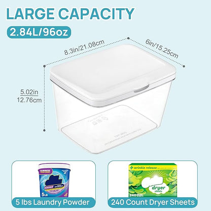 Vtopmart 5 Pack Laundry Pods Container and Dryer Sheet Holder, Detergent Powder Container with Lids &Labels & Scoop for Laundry Room Organization, Laundry Storage for Powder, Pods, Scent Booster Beads