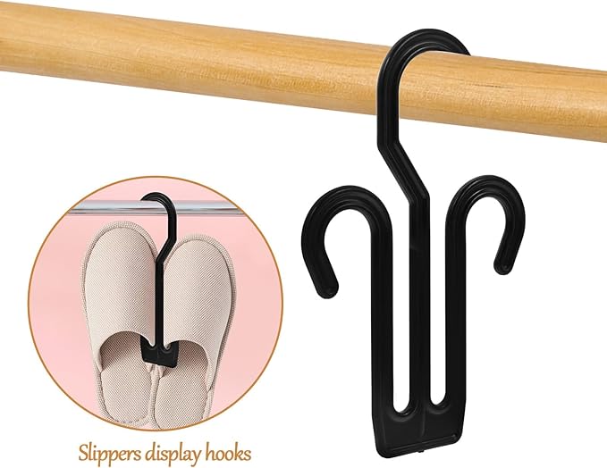 Ciieeo 20pcs Black Plastic Shoe Hooks for Hanging Sandals and Slippers, Shoe Drying Rack Hangers for Home and Retail Storage Organizer