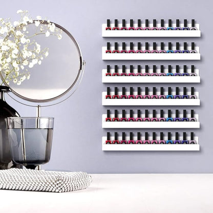 FEMELI Nail Polish Wall Rack: 6 Shelves 15 Inch White Acrylic Nail Polish Holder Organizer for 66-90 Bottles, Multi-Purpose Acrylic Floating Shelves (15 Inch, White)