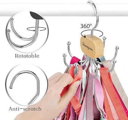 Belt Hanger, Belt Organizer for Closet,Rotatable Tie Rack,Belt Holder,Hanging Closet Organizer Hook for Belt, Bra, Tank Top, Tie, Scarf, Purse,4PCS,Natural