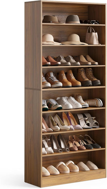 LITTLE TREE 9-Tier Shoe Cabinet, 32 Pairs Wooden Shoes Cabinet with Adjustable Shelves for Entryway, 70.9" Tall Shoe Cabinet, Freestanding Modern Shoe Rack Organizer for Living Room Bedroom, Brown