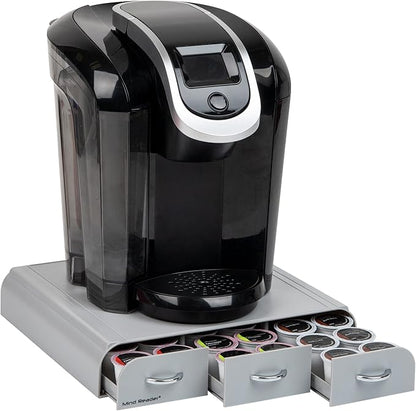 Mind Reader Single Serve Coffee Pod Organizer with 3 Drawers, 36 Pod Capacity, Countertop, 13.5"L x 12.25"W x 2.5"H, Gray