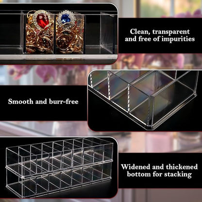 Nsmykhg Acrylic Makeup Organizer,6 Pack 8 Spaces Clear Vanity Drawer for Eyeshadow Palette, Lipstick & Highlighter Storage, Skincare Display, Bathroom Cosmetic Organize,10"x3.5"x1.8"