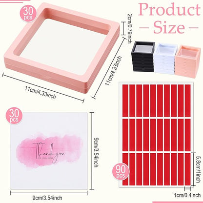meekoo 30 Pcs Press on Nail Packaging Box with 90 Pcs Adhesive Double Sided Tape Artificial Nail Display Case Storage Container Box Acrylic Packaging Organizer for Home Salon Art (Black, White, Pink)