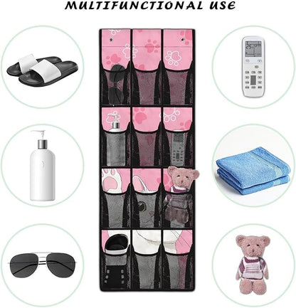 Cat Paw Over The Door Shoe Organizers with 12 Mesh Pockets Baby Organizer Storage Hanging Shoe Organizer Shoe Holder Rack for Toddler Girl Room Baby Room Craft Room Bedroom