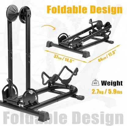 BikeHand Foldable Bike Stand Floor Rack | Sturdy & Durable Quick-Fold Design for MTB & Road Bicycle Storage - up to 2.4" Tire Width | Portable Bike Rack Garage Foldable Storage Stand | Updated Design
