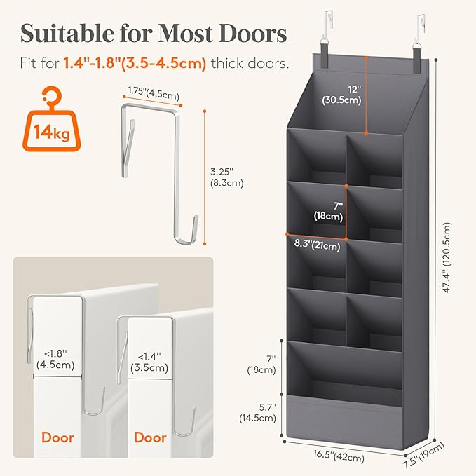 Lifewit 6 Tier Over the Door Shoe Organizer with 11 Large Deep Pockets, Fabric Hanging Shoes Shelf for Closet, Dorm Storage, Fit Up to 12 Pair Shoe Rack Holder for Sneakers, Boots, Gray