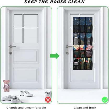 Moon Door Hanger Organizer 12 Pockets Over The Door Closet Organizer Space Saving Mushrooms Multi-Funtion Storage Bag for School