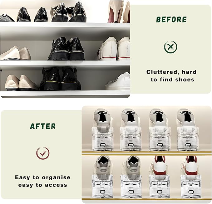 FENRUNXU Shoe Slots Organizer for Closet,30 Pack Shoe Stacker Shoes Rack Organizer for Closet Space Saver Storage Shoe Holder Organization(Transparent)
