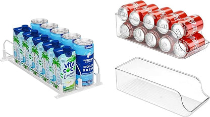Puricon Drink Organizer for Fridge Pusher Glide Bundle with 2 Pack Standard Can Drink Dispenser Organizer for Refrigerator