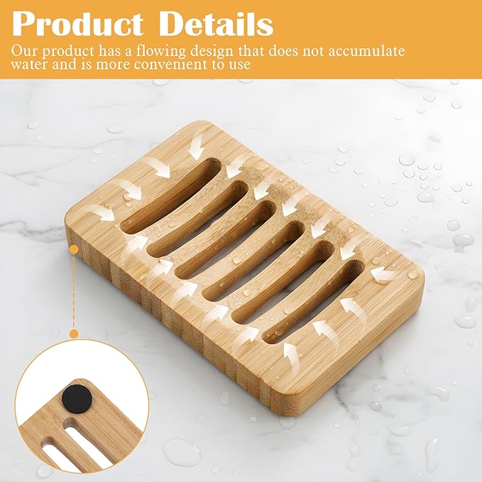 2 Pack Wood Soap Dish for Shower, Waterproof Natural Wooden Bar Soap Holder, Self Draining Sturdy Soaps Saver for Bathroom, Kitchen, Shower, Sink, Bathtub