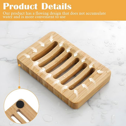2 Pack Wood Soap Dish for Shower, Waterproof Natural Wooden Bar Soap Holder, Self Draining Sturdy Soaps Saver for Bathroom, Kitchen, Shower, Sink, Bathtub