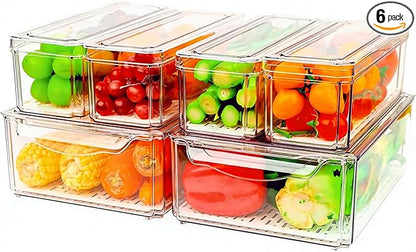 ZIJUND 6 Pack Fridge Organizer, Stackable Refrigerator Organizer Bins with Lids, BPA-Free Fridge Organizers and Storage Containers for Fruit, Vegetable, Food, Drinks, Cereals, Clear