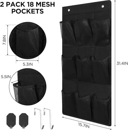 Dansydaisy 2 Pack 18 Pocket Wall Hanging Shoe Rack for Closet RV Shoe Storage with 8 Hooks over the Door Shoes Holder Organizer for Bathroom, RV, Pantry, Camping(Black)