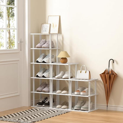 SHIISEWE White Bamboo Shoe Rack for Small Spaces 6 Tier Tall Vertical Narrow Rack
