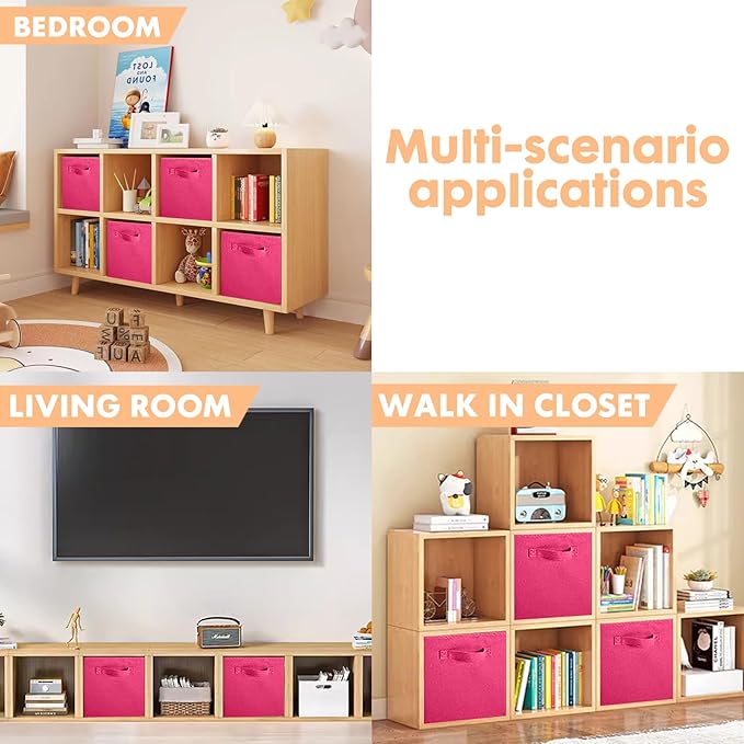 ShellKingdom Storage Bins, Foldable Fabric Storage Cubes And Cloth Storage Organizer Drawer For Closet And Toys Storage, 13 X 13 X 13 INCH, 2 Pack (Fuchsia)