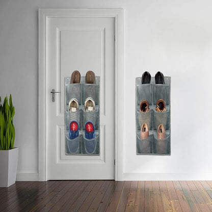 Wall Mounted Shoes Rack 2Pack/Can Store 6Pairs of Sneakers,with Sticky Hanging Mounts, Shoes Holder Storage Organizer Shelf,Door Shoe Hangers (SM06-Gray-2)
