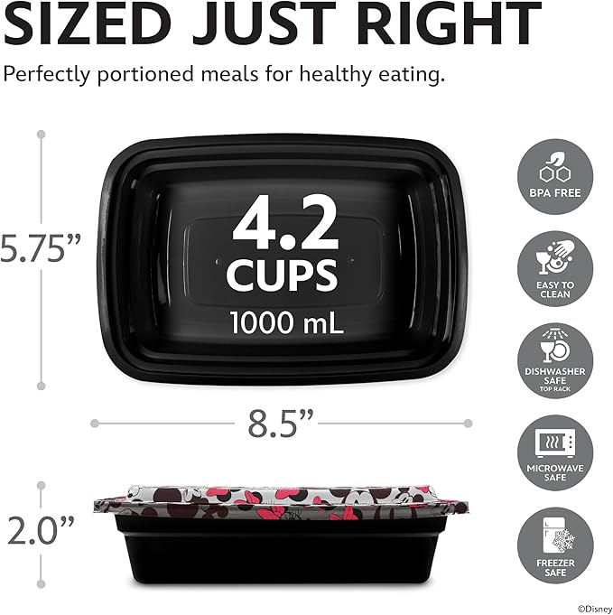 Best Brands Disney Meal Prep Containers - 20-Piece Reusable Food Containers with Lids - Freezer, Microwave & Dishwasher Safe - Featuring Mickey & Minnie, Lilo & Stitch - 33.8 Oz To Go Food Containers